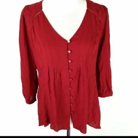 Anthropologie Vanessa Virginia Red Button Down Tunic - Picture 2 of 7